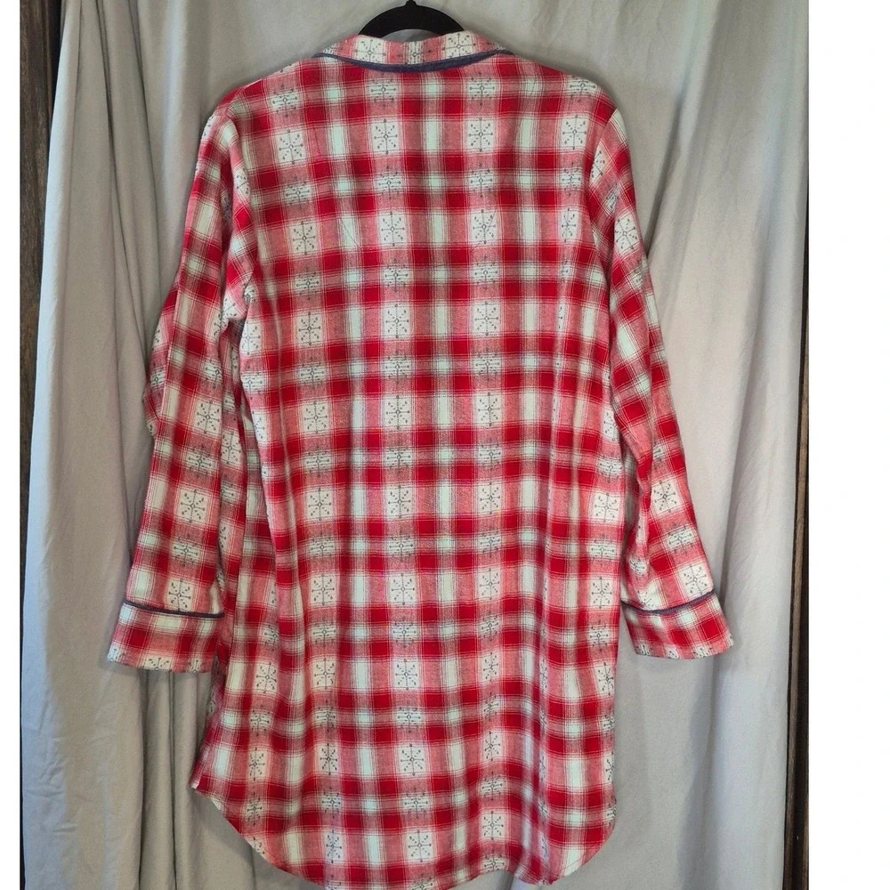 Van Winkle & Co Womens Red Plaid Snowflake Portuguese Flannel Sleep Shirt Large